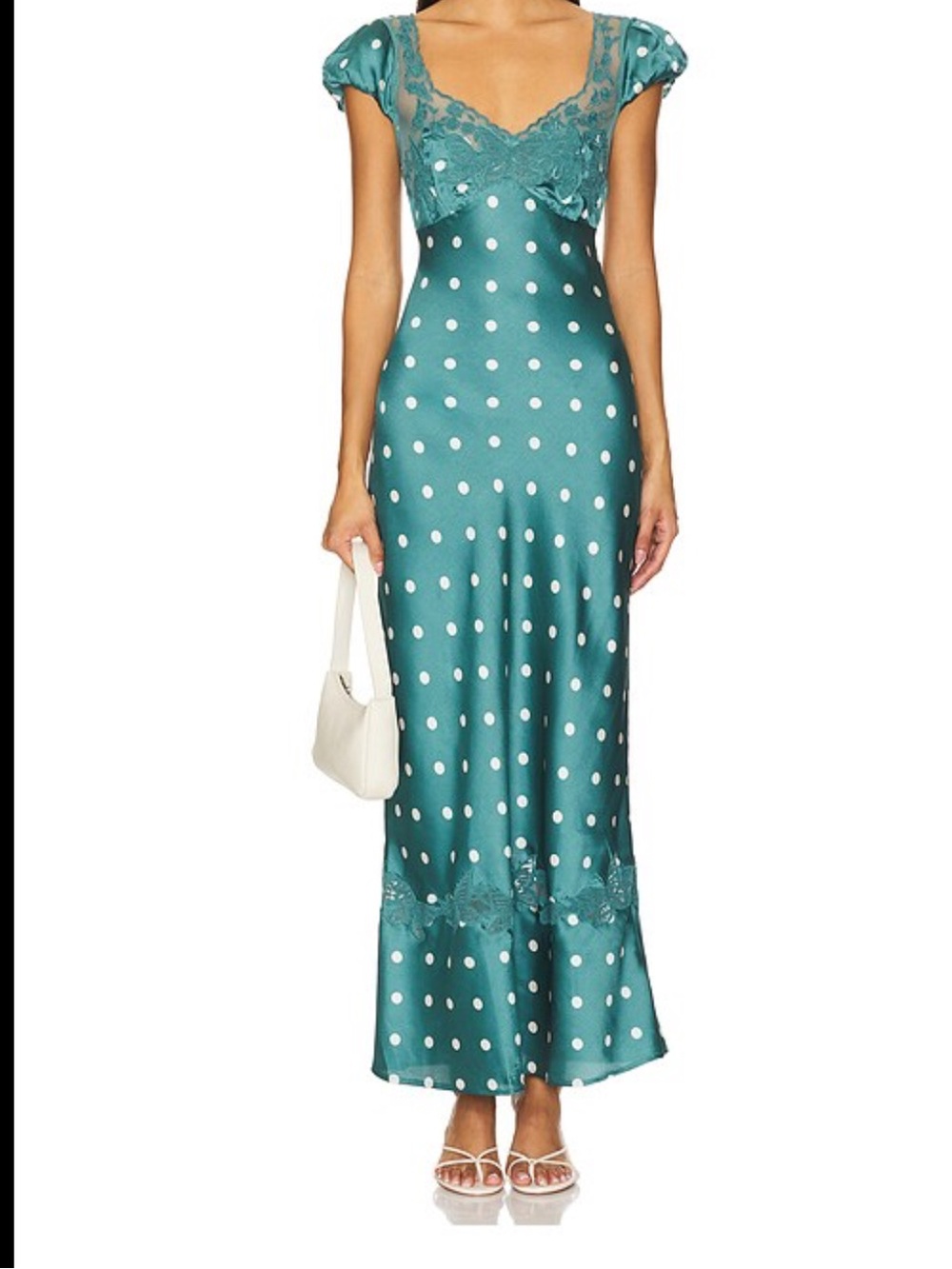 Free People Jade Polka Dot Satin Midi Dress with Lace Trim - Picture 1 of 6